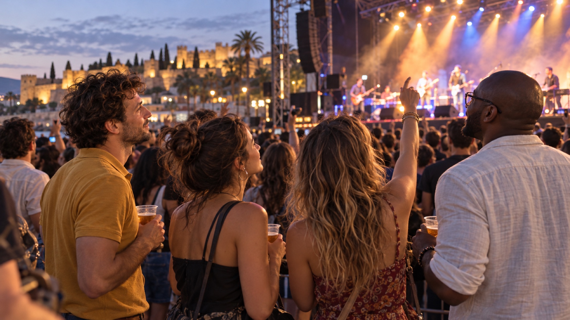 Dani disfruta de un concierto al aire libre con tres amigos